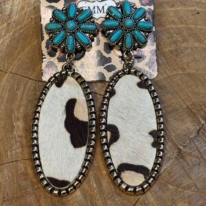 NWT! Turquoise and Cow Print Dangle Earrings! 💕